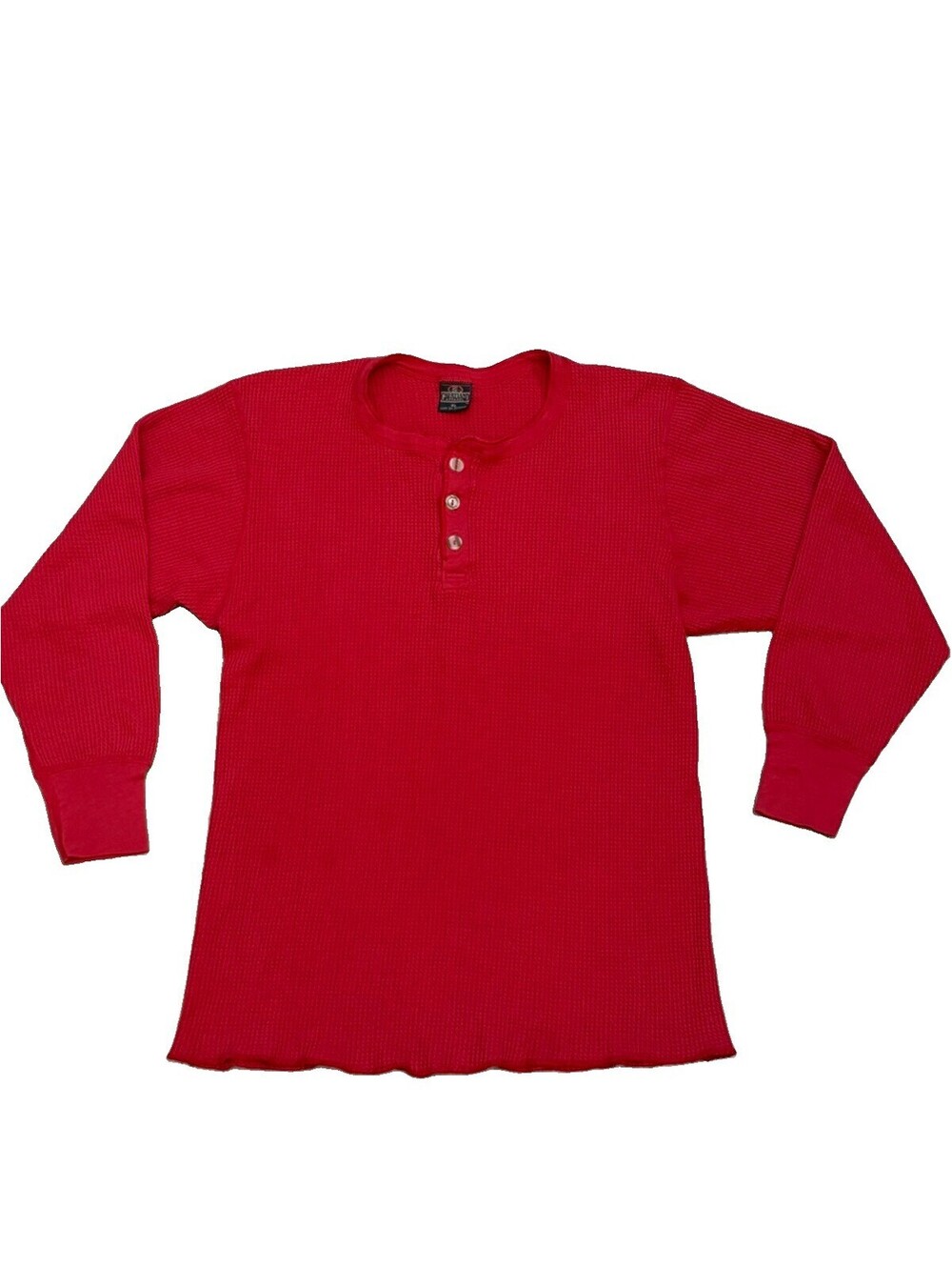 Vintage Greatland Henley Thermal Shirt Red Waffle Knit Made in USA Men's XL